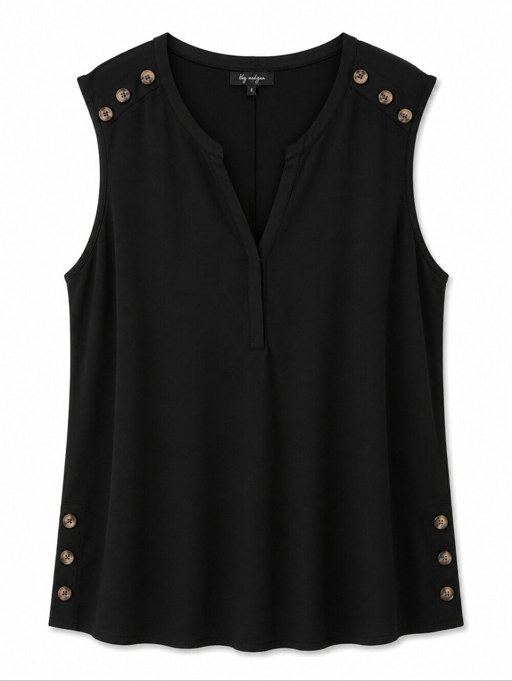 Sleeveless Black Button-Shoulder & Side Tank Top – Plus Size 2X GUC